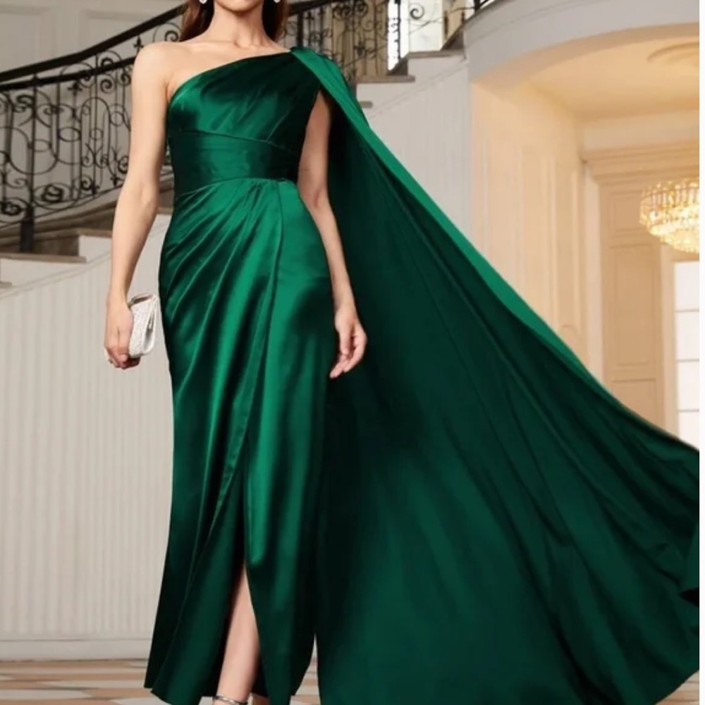 Luxe Pink One shoulder party formal evening Prom Satin Wedding dress - Picture 10 of 16